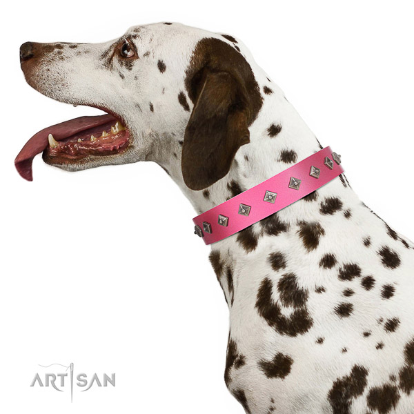 Decorated with Silvery Studs Leather Dalmatian Collar