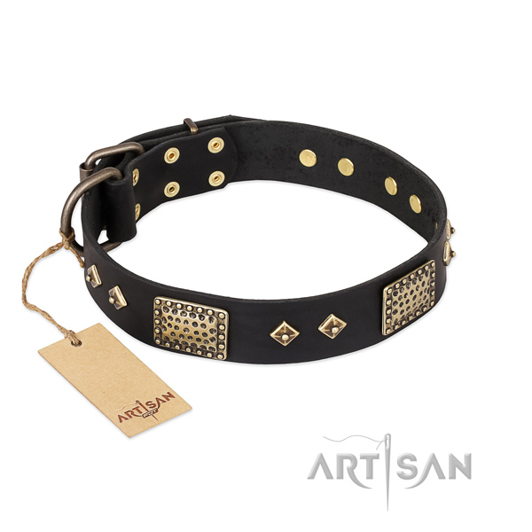 Handcrafted black dog collar
