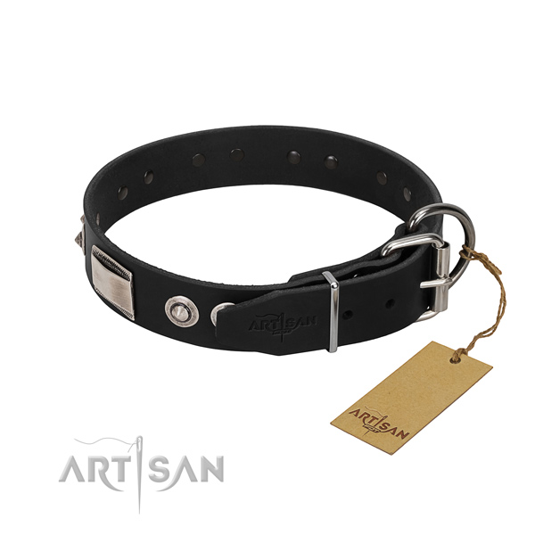 Black leather dog collar produced of premium quality
materials