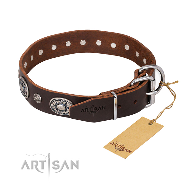 Durable brown leather dog collar