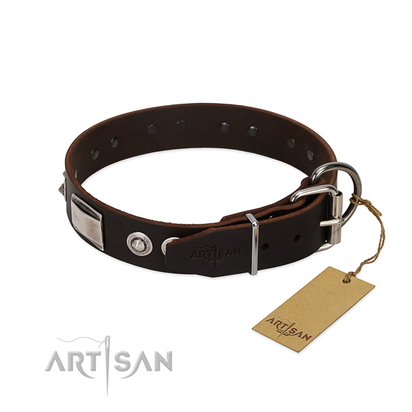 Brown leather dog collar produced of premium quality
materials