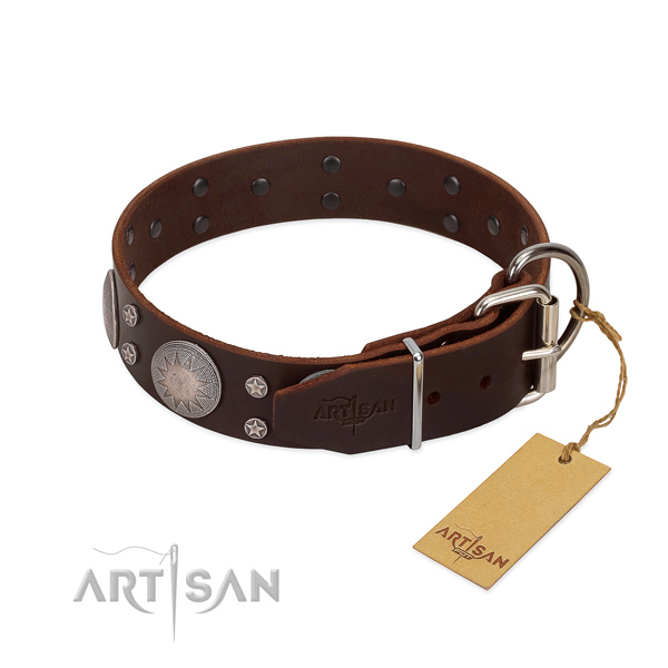 New leather dog collar with adjustable construction