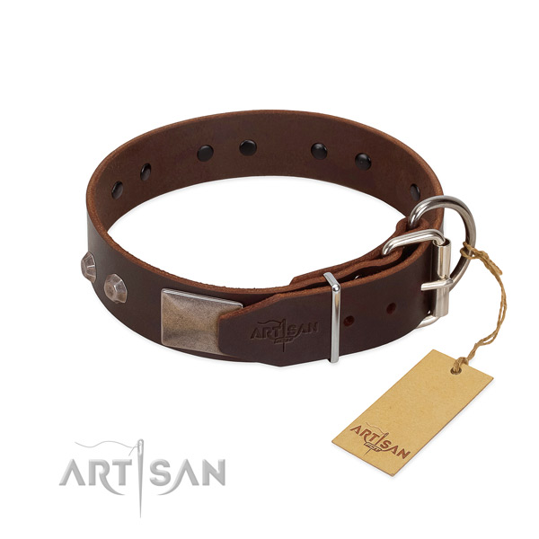 Reliable leather dog collar won't cut into skin