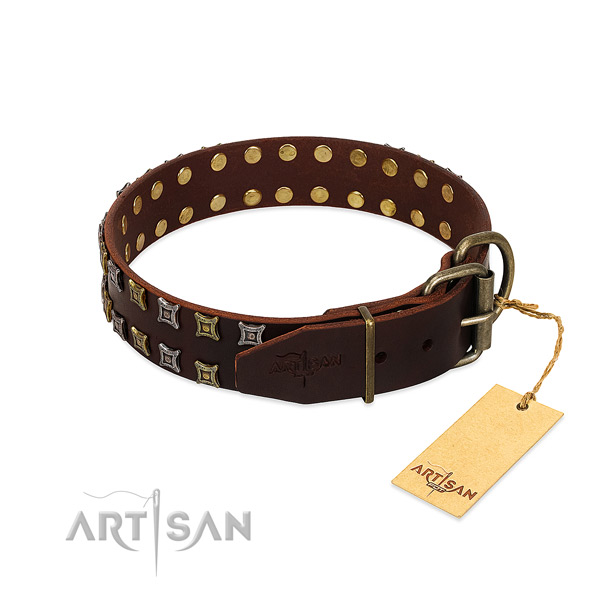 Comfortable Artisan leather dog collar with polished
edges