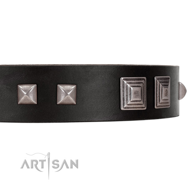 FDT Artisan black leather dog collar with square studs
and pyramids