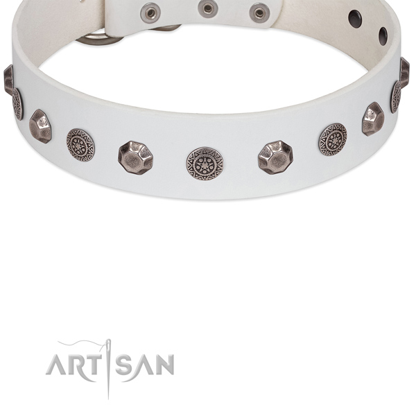 White leather dog collar with exquisite adornments