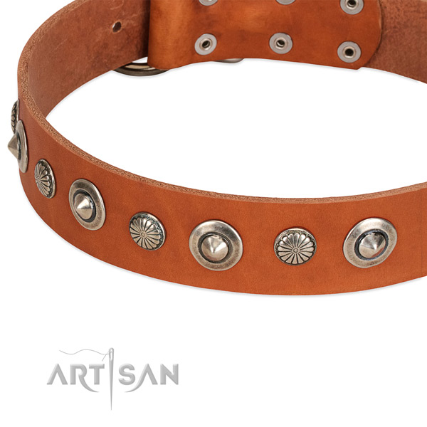 Dainty Leather Dog Collar with Shiny Brooches