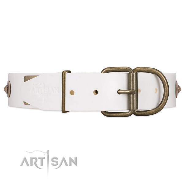 Adjustable White Dog Collar with Reliable Buckle