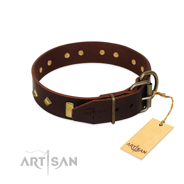 Adjustable leather dog collar for comfortable daily outing