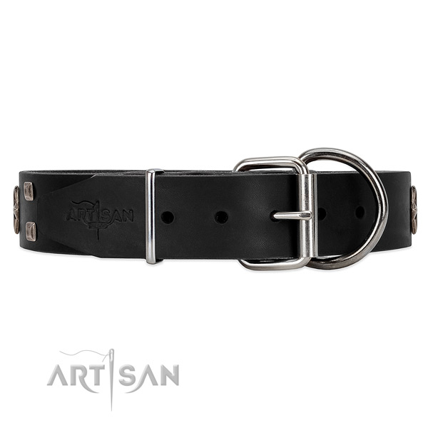 Wear-proof leather dog collar with belt-like buckle