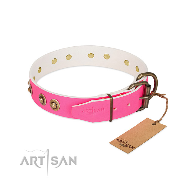 Pink Leather Dog Collar for Stylish Control