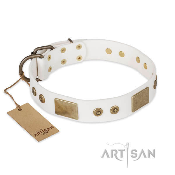 Decorative Leather Dog Collar of White Color