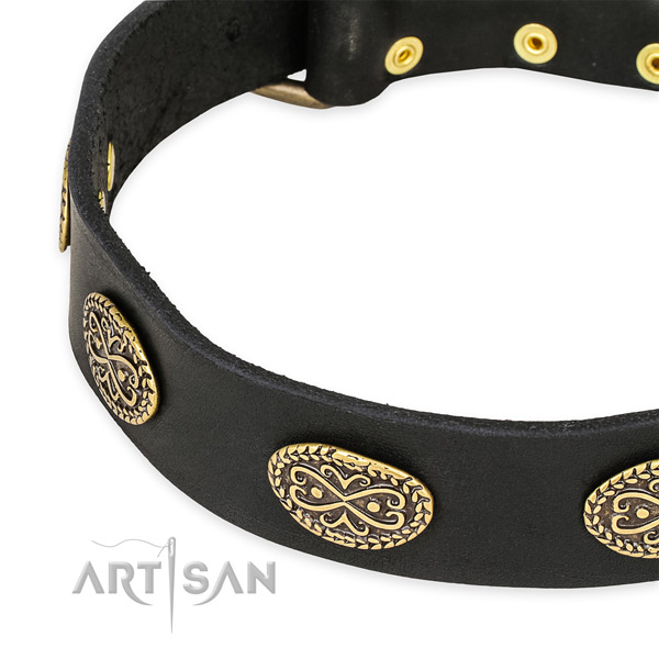 Natural Leather Dog Collar with Fancy Decorations