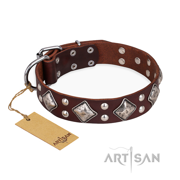Leather Dog Collar with Chrome Plated Steel D-ring