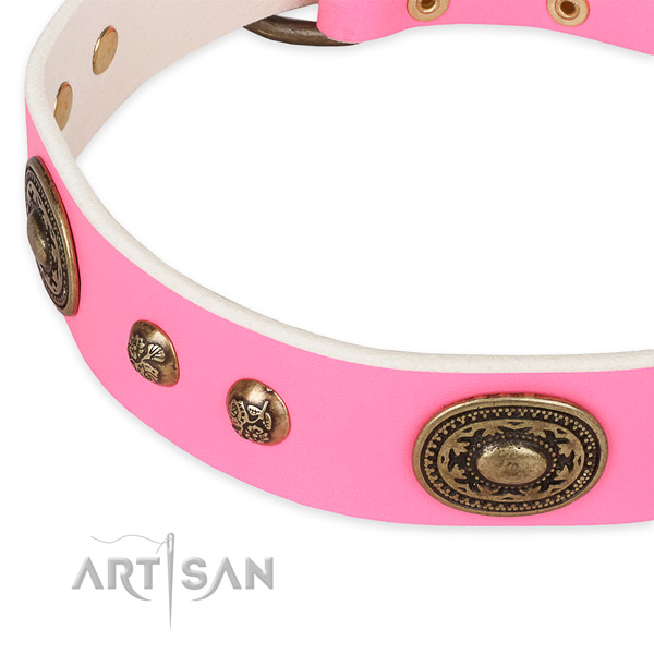 Pink Leather Dog Collar for Fashionable Canines