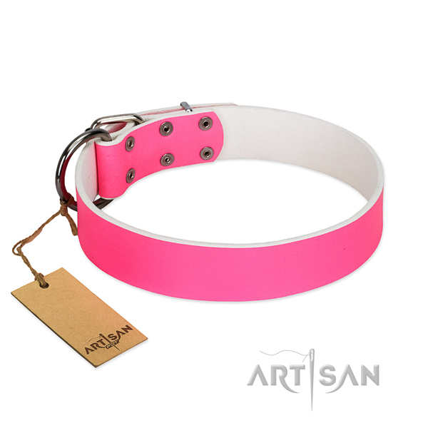 Pink Leather Dog Collar for Fashionable Walking