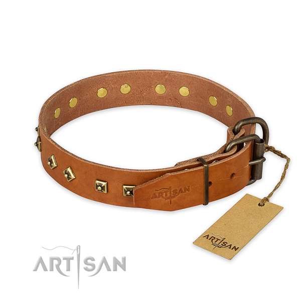 Tan Leather Decorated Dog Collar