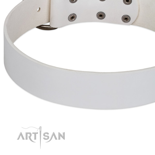 White Leather Dog Collar for Safe Walking