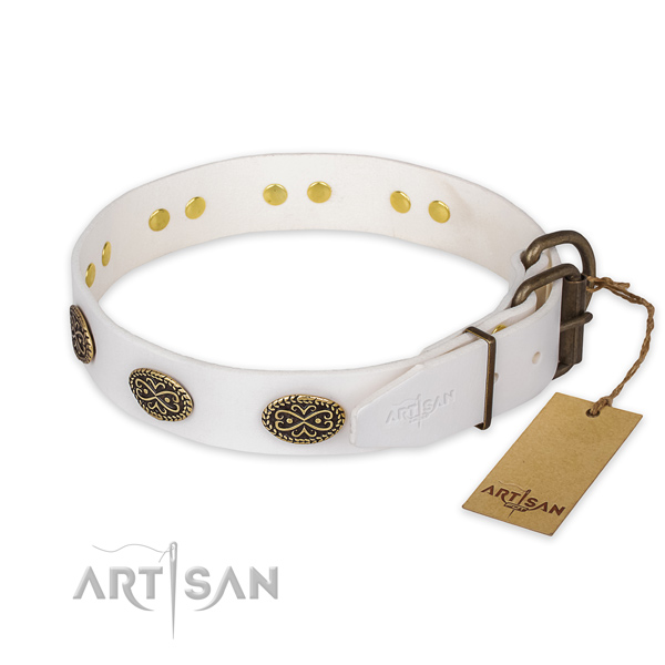 White Leather Dog Collar with Ornamented Ovals