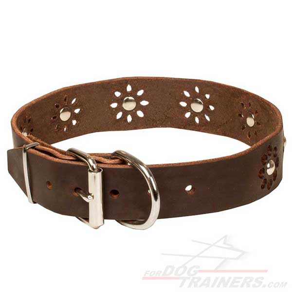 Leather Dog Collar with Rust-proof Buckle and D-ring