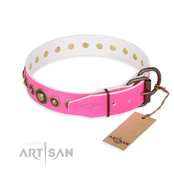 Stylish Pink Leather Dog Collar
