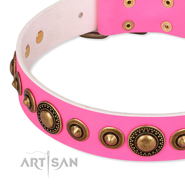 Pink Leather Dog Collar for Comfy Wearing