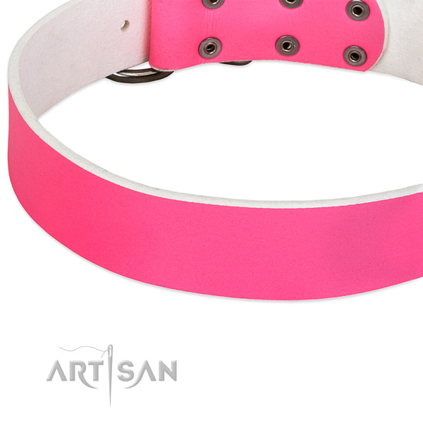  Fashionable Pink Leather Dog Collar for Walking