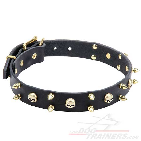 Dog Collar Leather with Brass Decoration