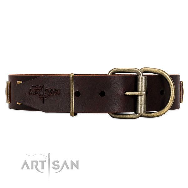 Rust Resistant Old Bronze-like Plated Fittings on Brown
Leather Dog Collar