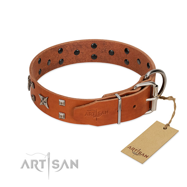 Super soft leather dog collar for non-rubbing walking