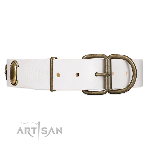 Convenient leather dog collar with solid rust-resistnanthardware