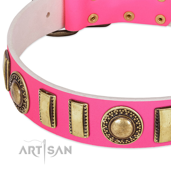 FDT Artisan pink leather dog collar with conchos and
small plates