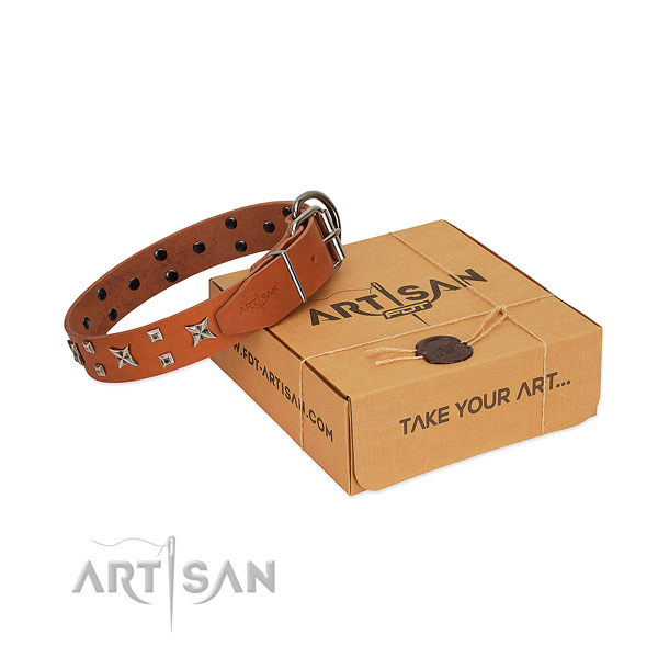 Catchy style leather dog collar of soft and tender leather