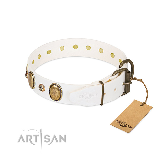 Soft white Artisan dog collar for comfortable wear