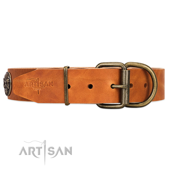 Easy Adjustable Leather Dog Collar with Buckle and Massive D-ring