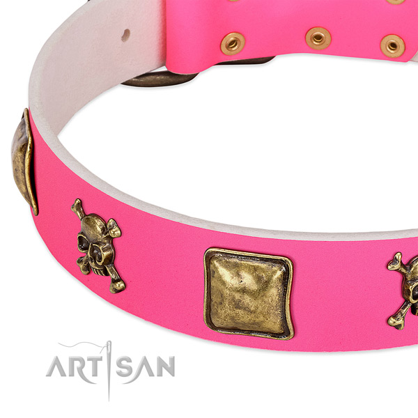 FDT Artisan dog collar adorned with skulls and crossbones
in combination with squares