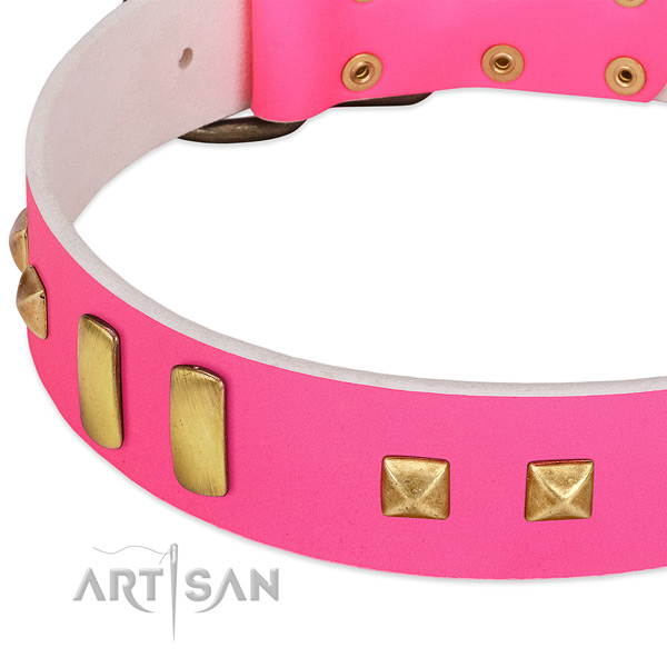 Extraordinary Pink Dog Collar with Old-bronze Plated
Decorations