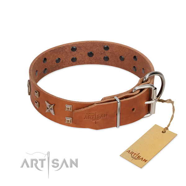 Non-rubbing leather dog collar with buckle for easy adjustment