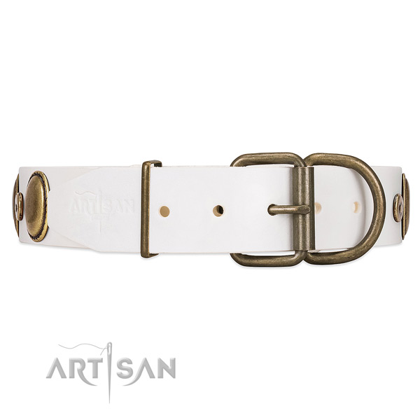 Embellished Leather Dog Collar with Old Bronze-like
Plated Fittings
