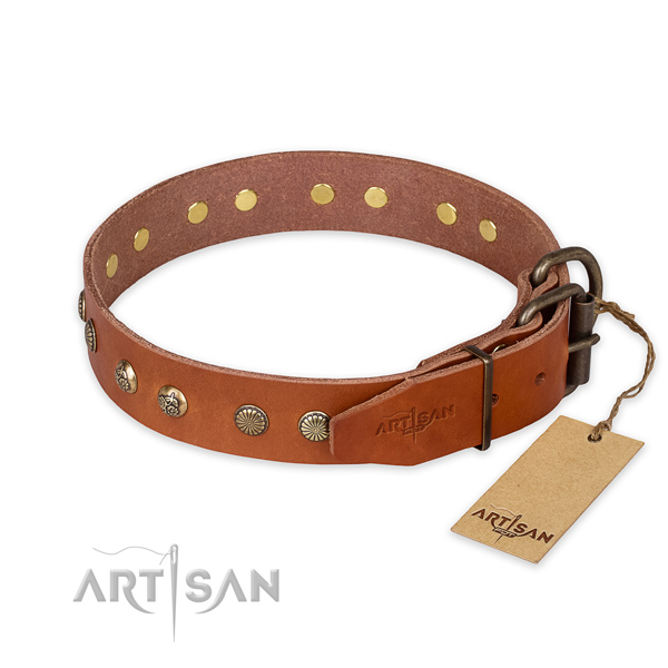 Studded Leather Dog Collar with Engraved Flowers