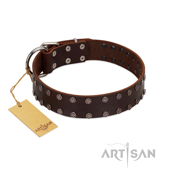 Original Design Leather Dog Collar with Shining Stars