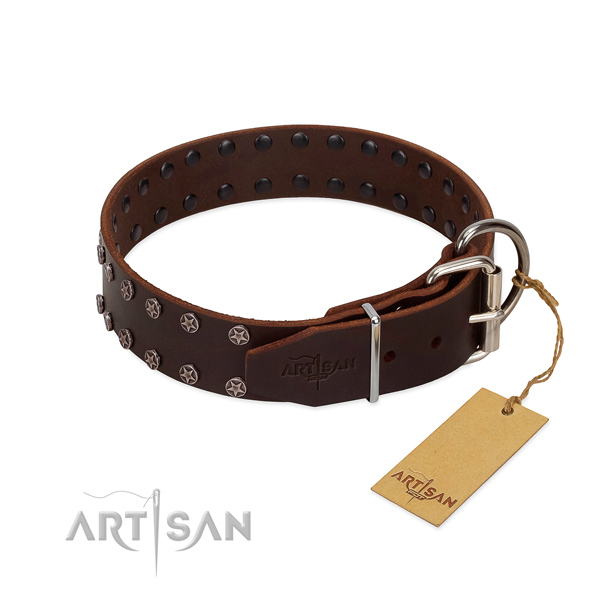 Brown Leather Dog Collar with Durable Buckle and D-Ring