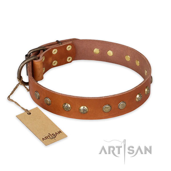 Leather Dog Collar with Durable Old Bronze Plated Buckle and D-Ring