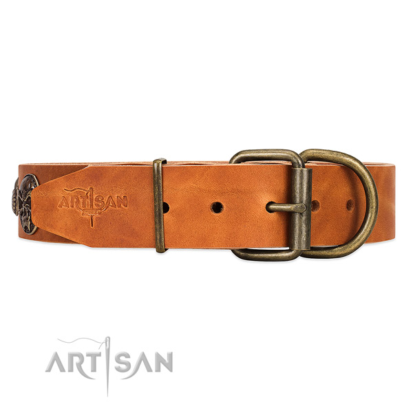 Easy to Adjust Black Leather Dog Collar with Sturdy Buckle