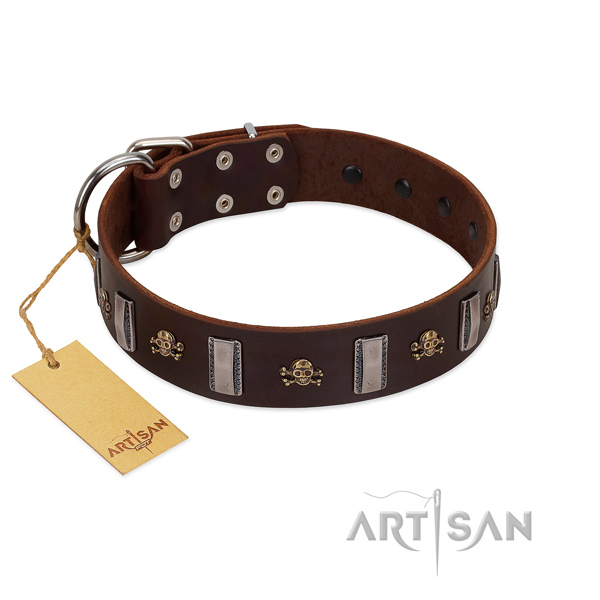 Exclusive FDT Artisan brown leather dog collar