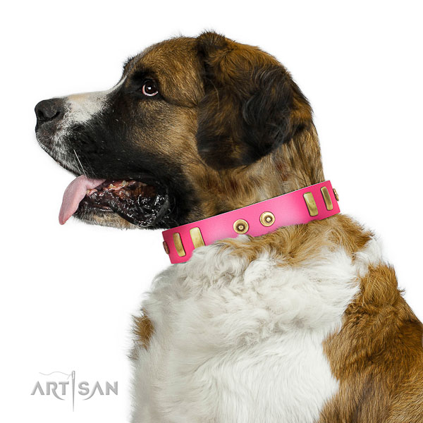 Super comfortable pink leather Moscow Watchdog collar
with amazing decorations
