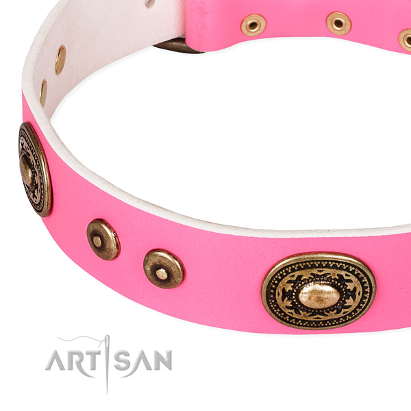 Eco-friendly pink leather dog collar