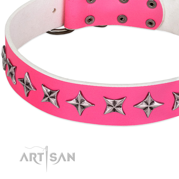 Matchless Design Leather Dog Collar with Silver-like Stars