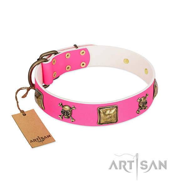 Dog-friendly leather Artisan dog collar with
extraortdinary decorations