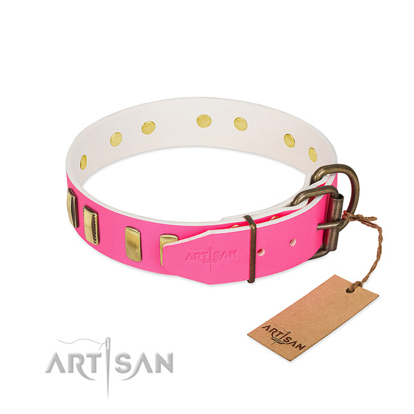 Exclusive pink leather dog collar for daily use